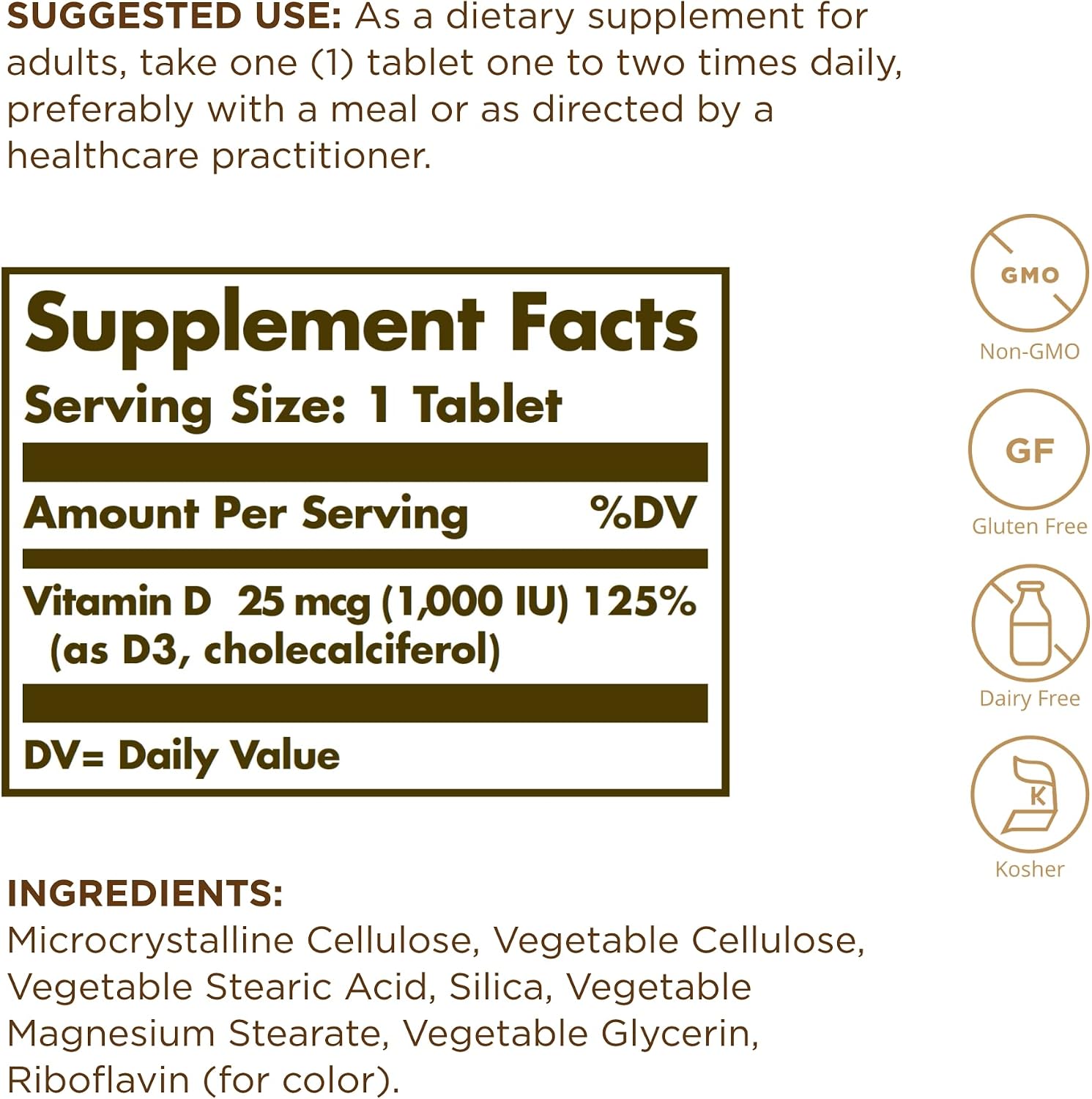 Solgar Vitamin D3 (Cholecalciferol) 1000 IU Tablets, 90 Count