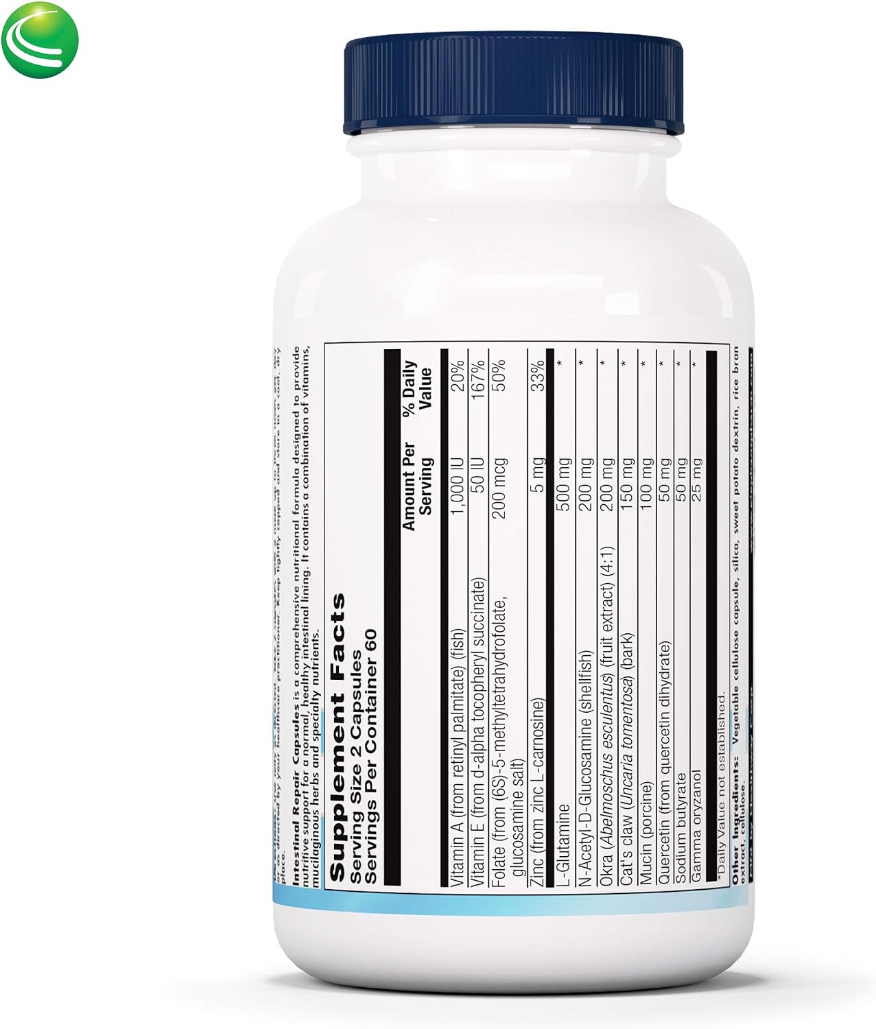 Nutra BioGenesis Intestinal Repair Capsules – Gut Health Supplement with Sodium Butyrate, L-Glutamine – 120 Capsules