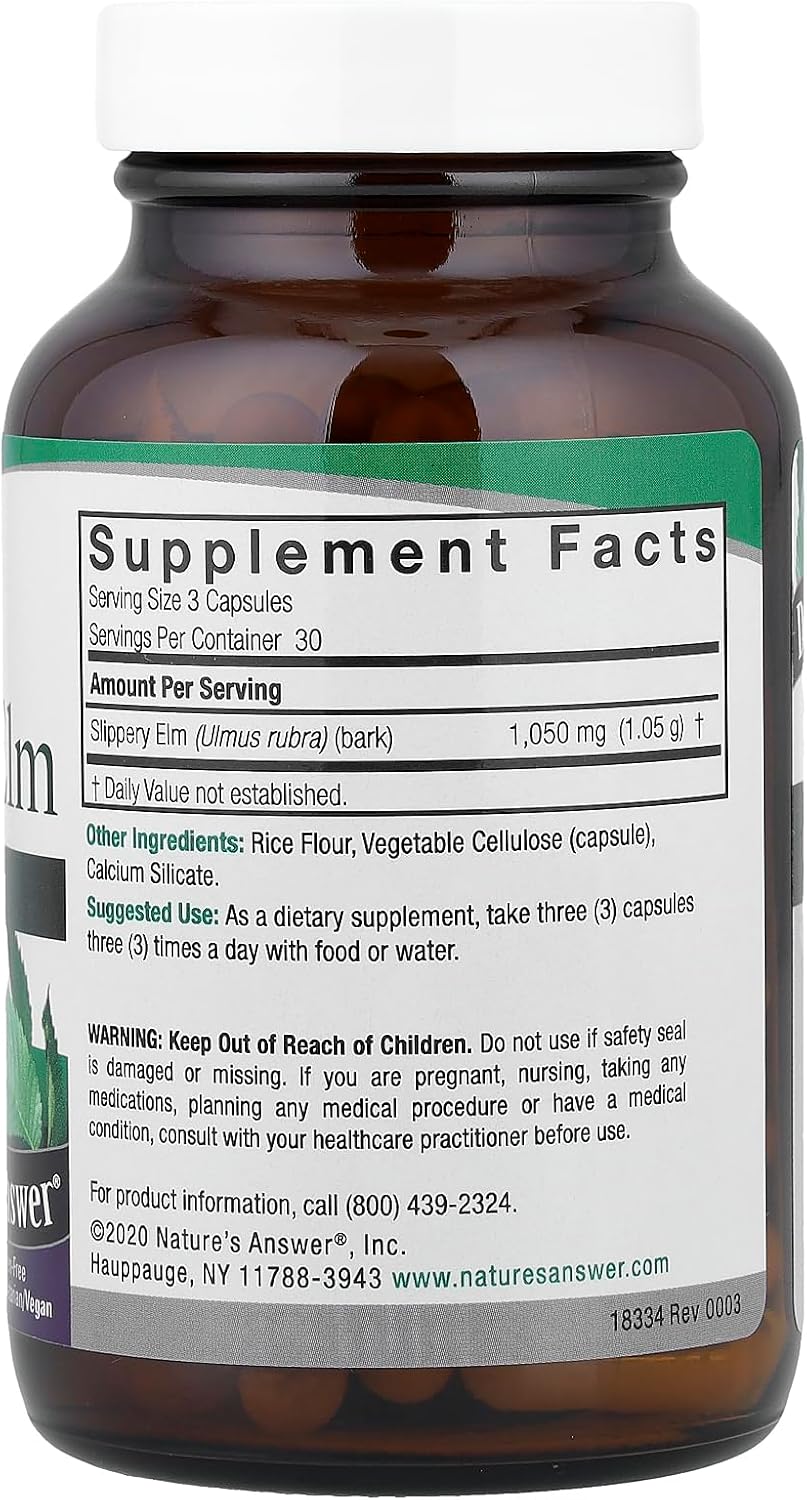 Nature's Answer Slippery Elm – Super Concentrated Herbal Supplement for Digestive Health, Healthy Hair & Skin – 90 Capsules