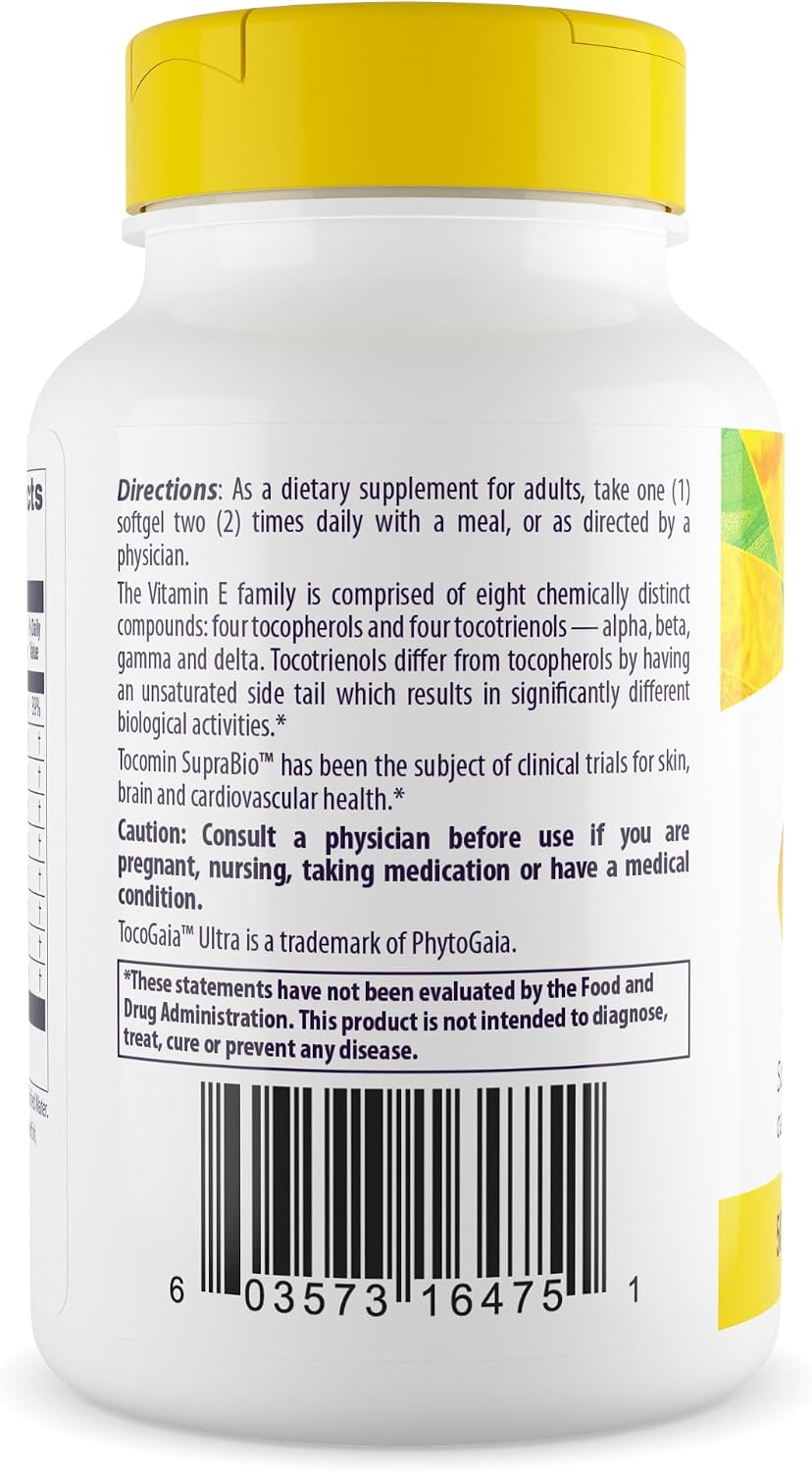 Healthy Origins Tocomin SupraBio (Tocotrienols), 50 mg - Vitamin E Supplement for Heart and Skin Health, 60 Softgels