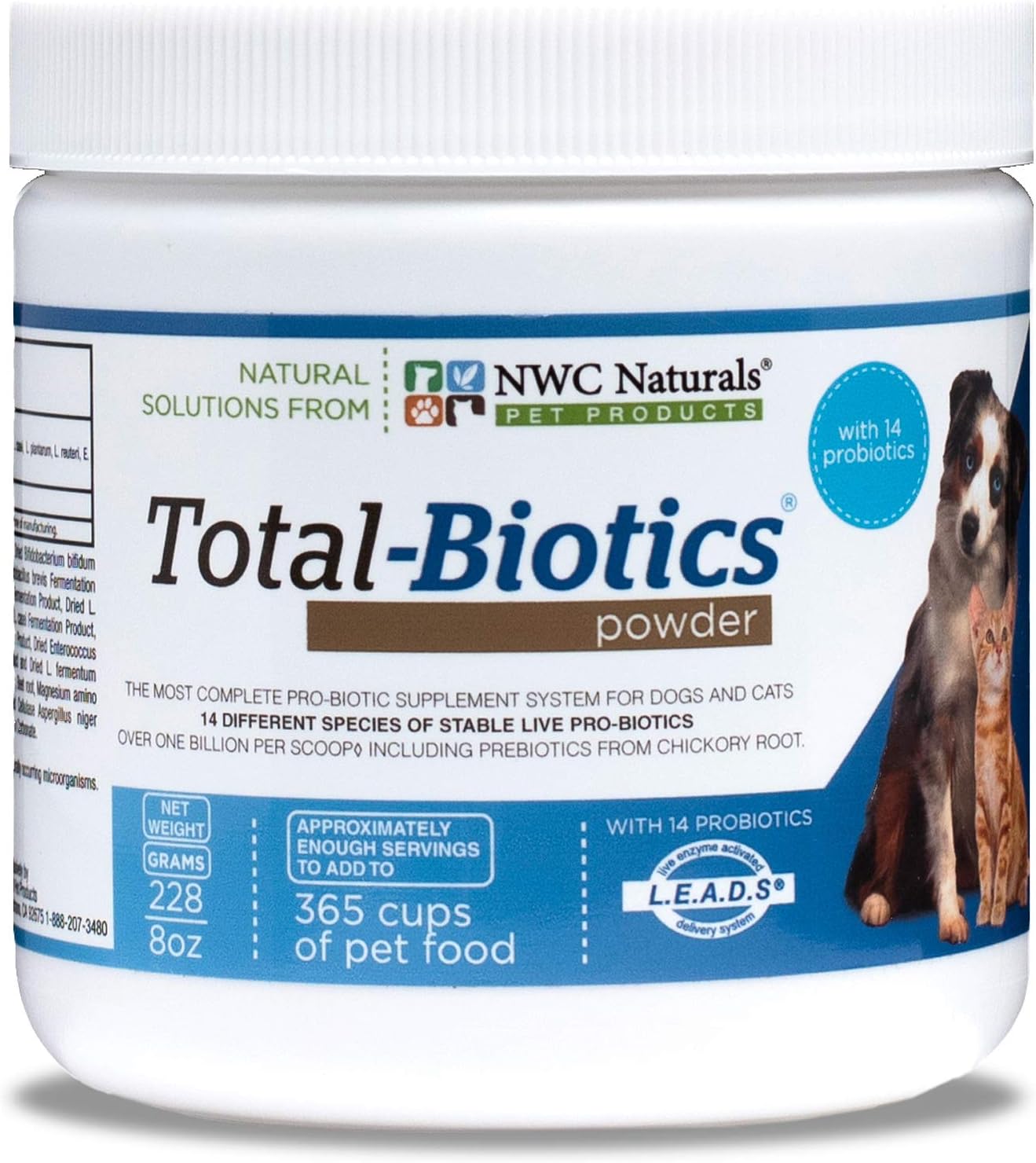 NWC Naturals Total-Biotics Probiotic for Dogs and Cats – Unflavoured Powder, 227 g (365 Servings)