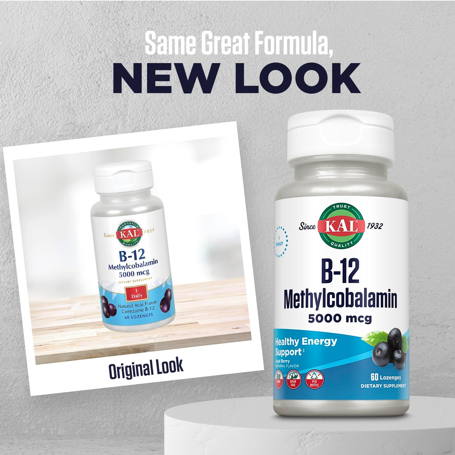 KAL Vitamin B-12 Methylcobalamin Lozenges, 5000 mcg, Natural Acai Flavour, 60 Lozenges