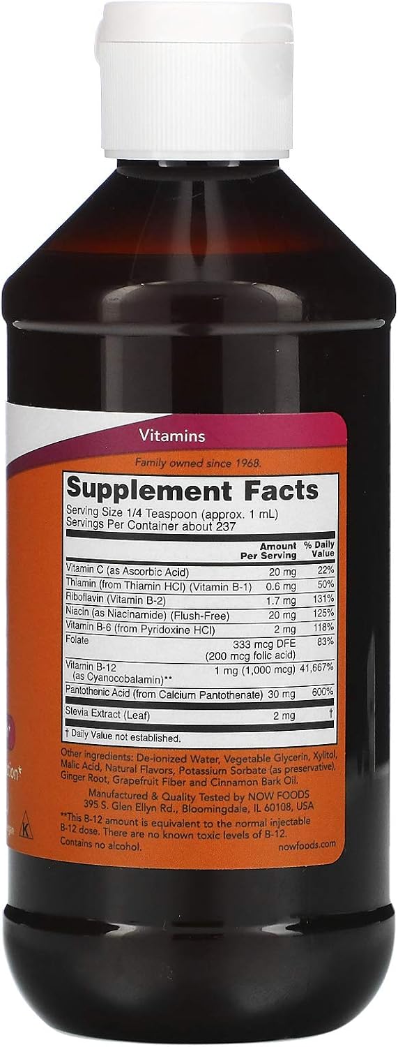 NOW Foods Vitamin B-12 Liquid, 8 oz (237 ml) (Pack of 2)
