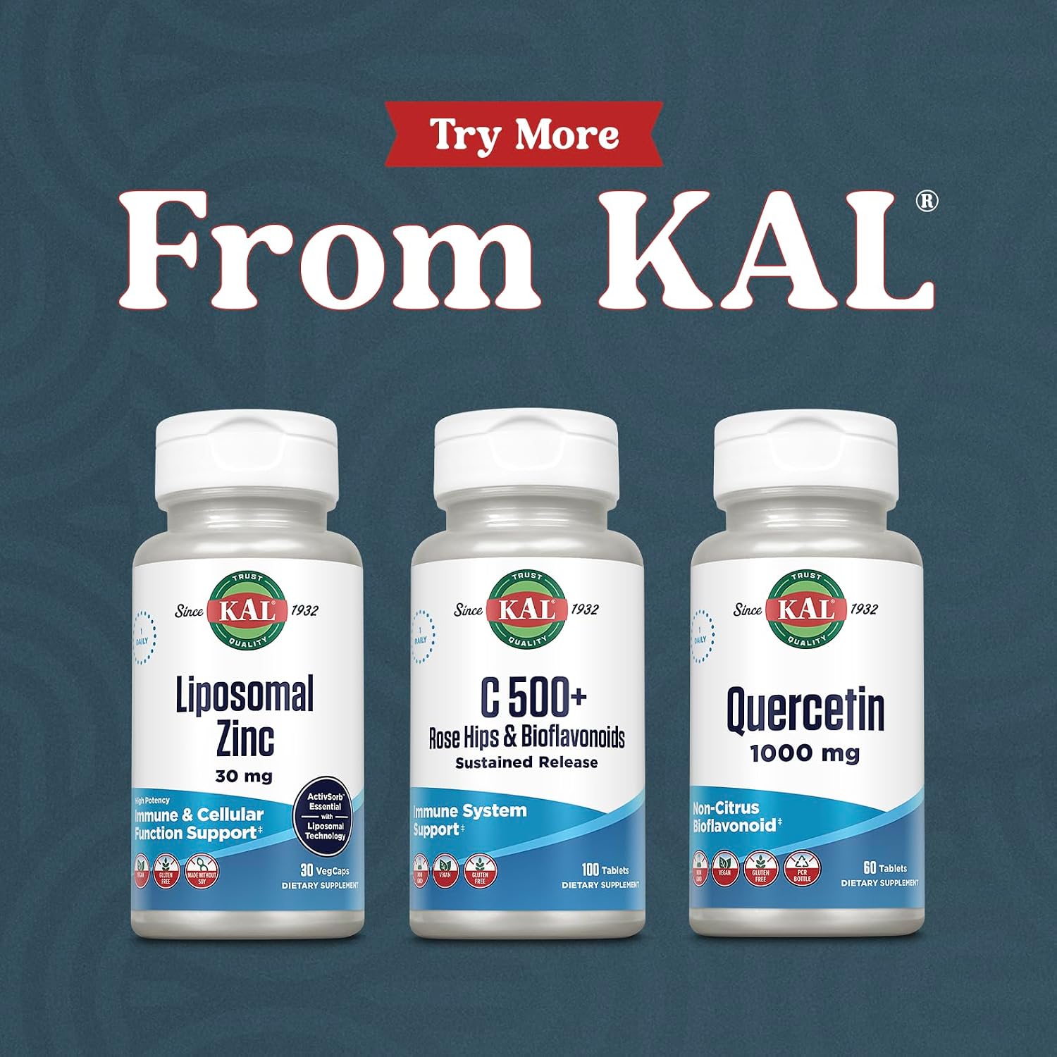 KAL C 500+ Sustained Release Tablets - Vitamin C with Rose Hips and Bioflavonoids - 100 Tablets