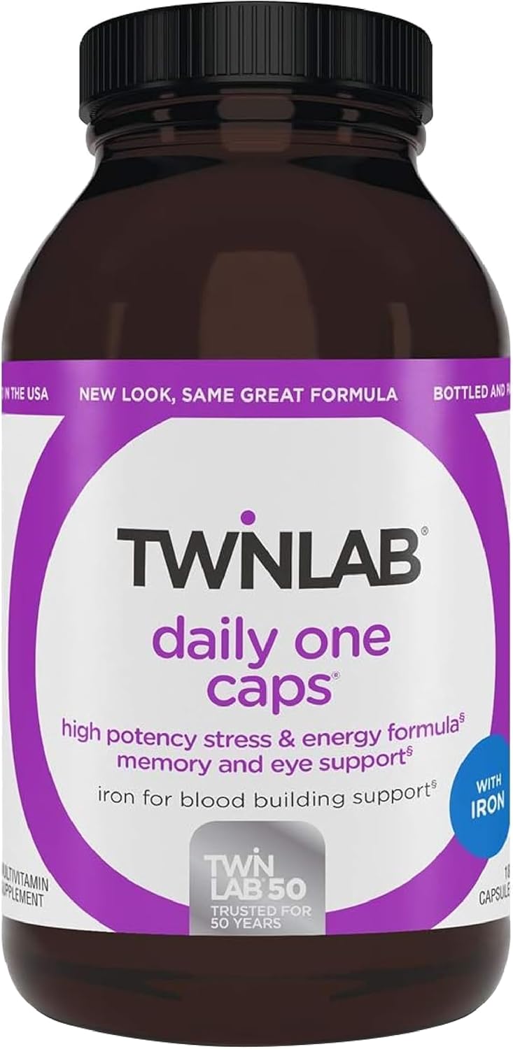 Twinlab Daily One Caps with Iron - Multivitamin and Mineral Supplement with 25+ Nutrients, 180 Capsules