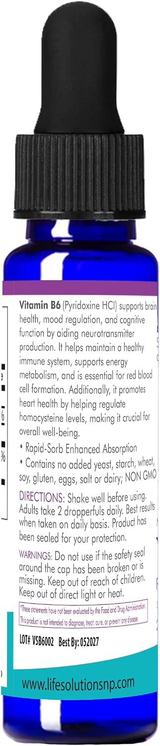 Life Solutions Vitamin B6 Pyridoxine HCl - Liquid B6 Supplement 25 mg, 60 mL