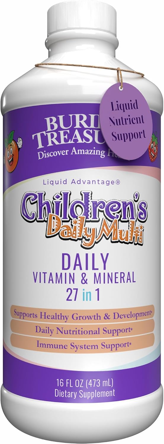 Buried Treasure Children’s Daily Liquid Multivitamin – 27 Vitamins & Minerals with SuperFood Blend – Sugar-Free, Vegan, Orange Mango Flavour, 473 mL
