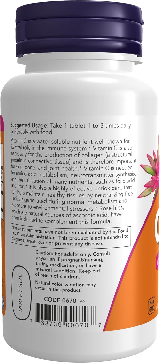 NOW Foods Vitamin C-500 with Rose Hips – 100 Tablets
