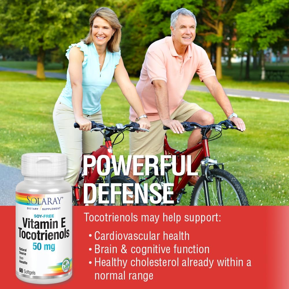 SOLARAY Vitamin E Tocotrienols 50 mg | Brain and Heart Health Support | Soy-Free | 50 Capsules