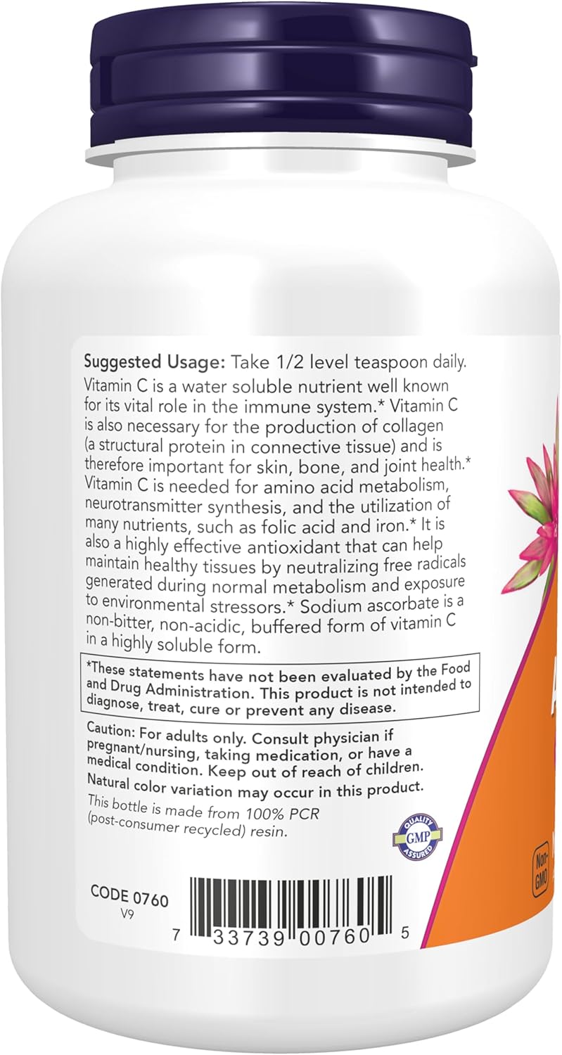 NOW Foods Sodium Ascorbate Powder, Buffered Vitamin C, 8 oz