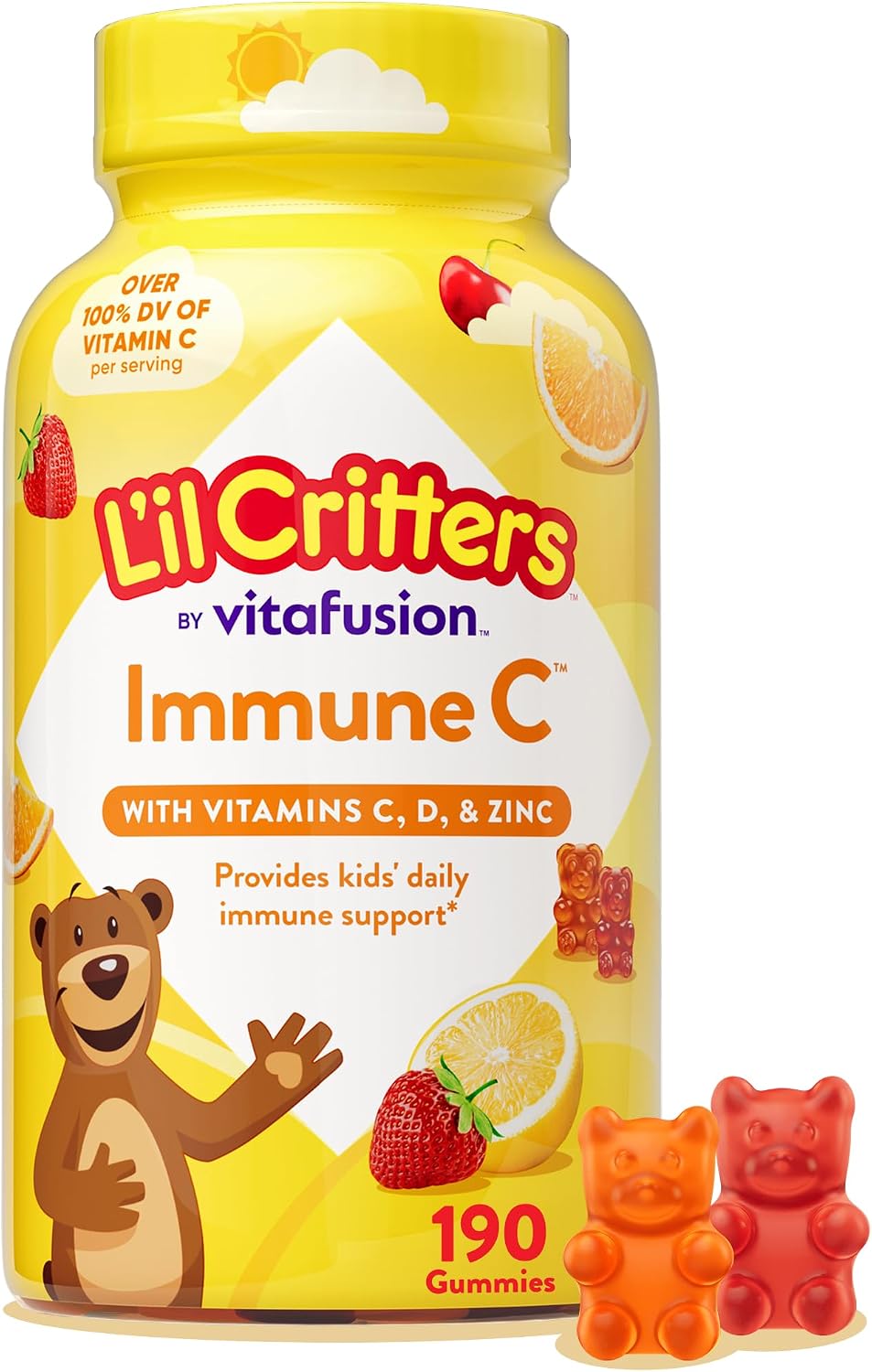 L'il Critters Kids Immune C | Vitamin C and Zinc Gummies | 190 Count | Assorted Fruit Flavors | Gluten- and Dairy-Free Children's Gummy Supplement