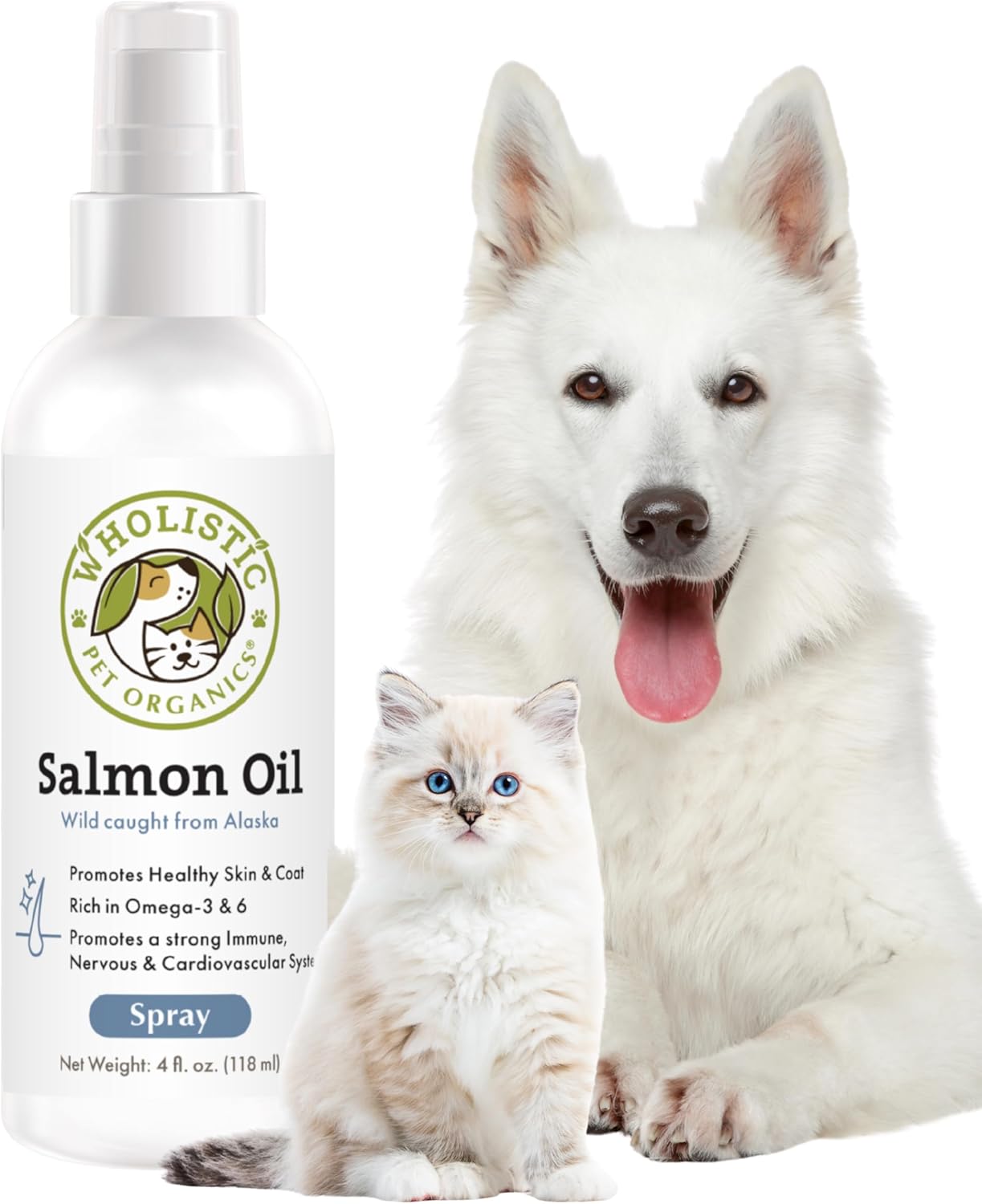 Wholistic Pet Organics Wild Alaskan Salmon Oil for Dogs and Cats - Omega-3 Fish Oil Supplement - 237 mL