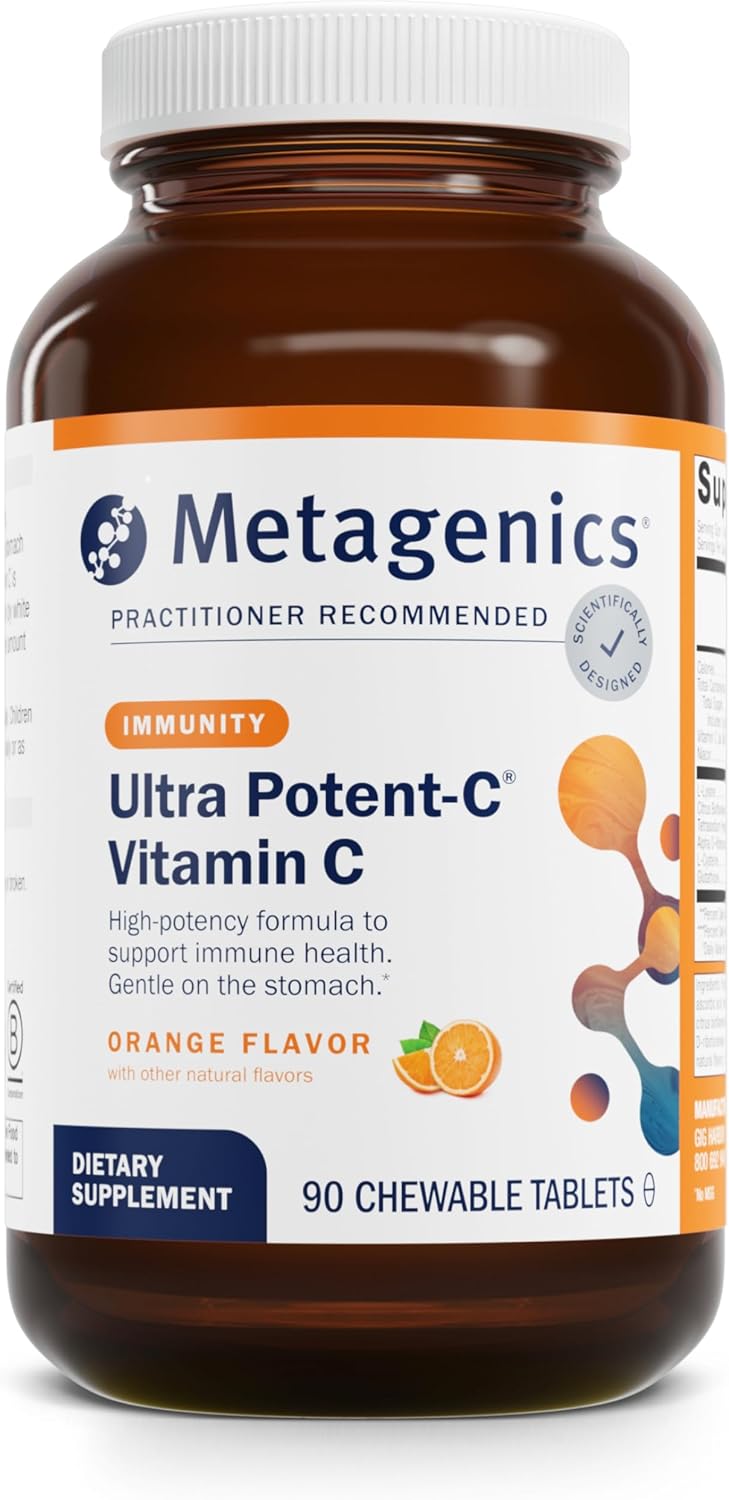 Metagenics Ultra Potent-C Chewable - 250 mg Buffered Vitamin C with Bioflavonoids, L-Lysine & L-Cysteine - Immune & Antioxidant Support - Non-GMO, Gluten-Free - Natural Orange Flavour - 90 Tablets