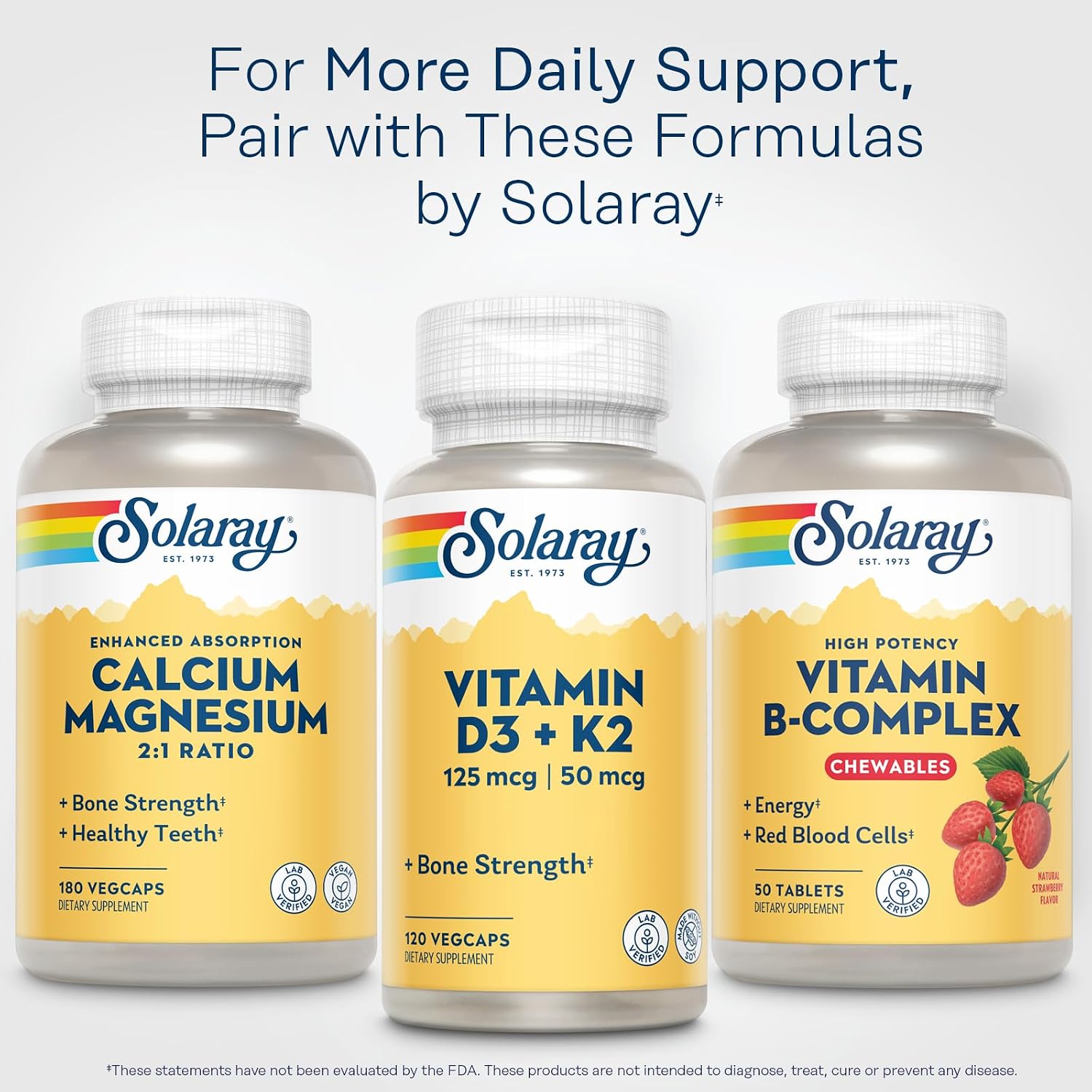 SOLARAY Vitamin B-Complex Chewables – Strawberry Flavour – Energy & Stress Support – 50 Tablets