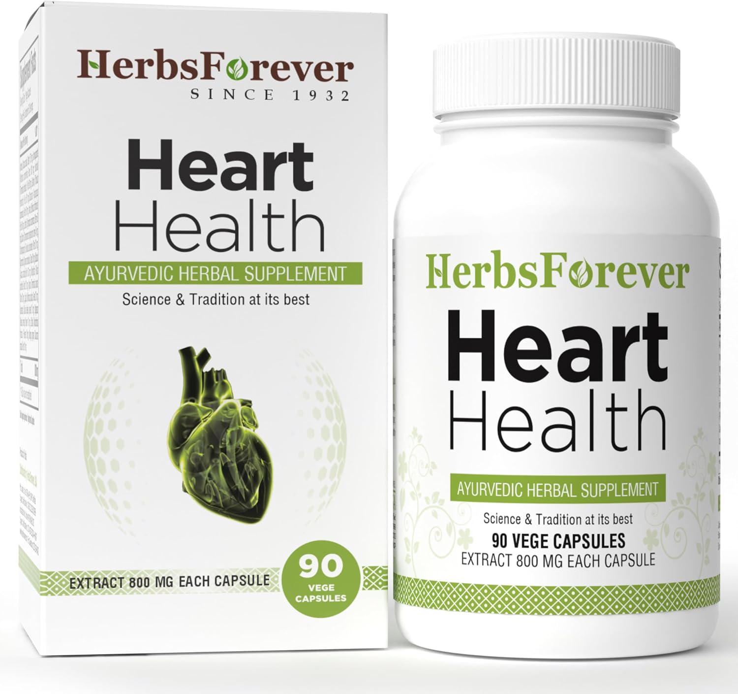 Herbsforever Heart Health – Cardiovascular Support with Ayurvedic Herbs | 90 Veg Capsules | 800 mg