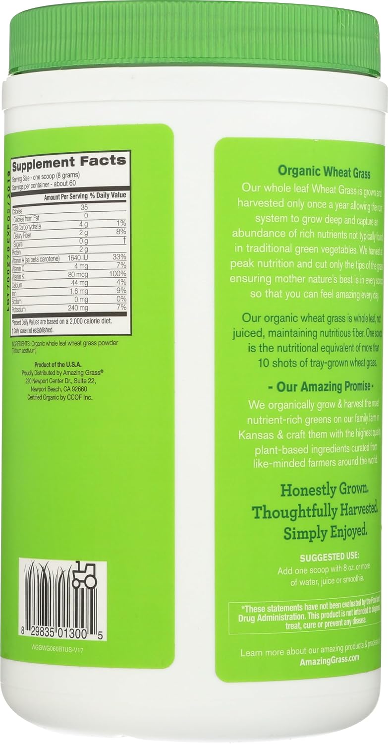 Amazing Grass Organic Wheat Grass Powder - 100% Whole-Leaf, 482 g (60 Servings) - görsel 2