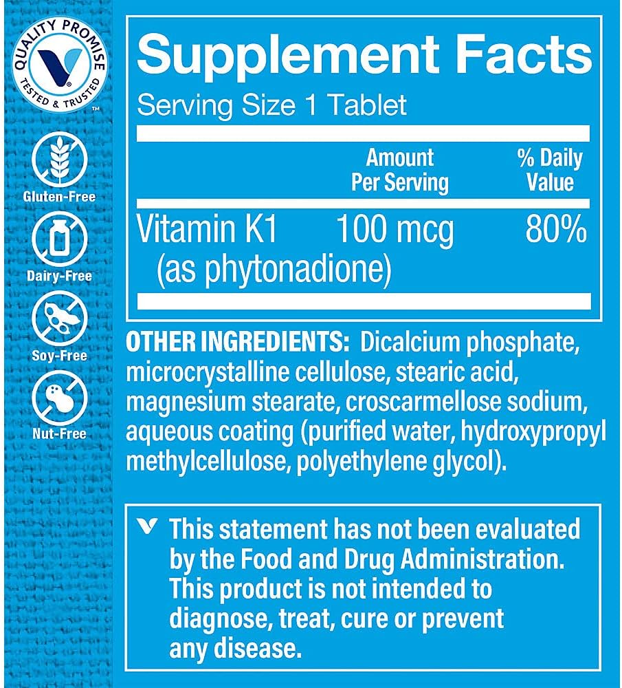 The Vitamin Shoppe Vitamin K1 100 mcg – Daily Supplement (100 Tablets)