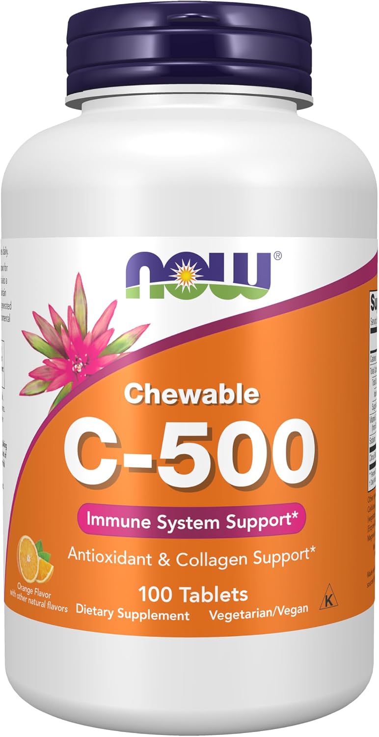 NOW Foods Vitamin C-500 Chewable Lozenges, Orange Juice Flavour, 100 Count