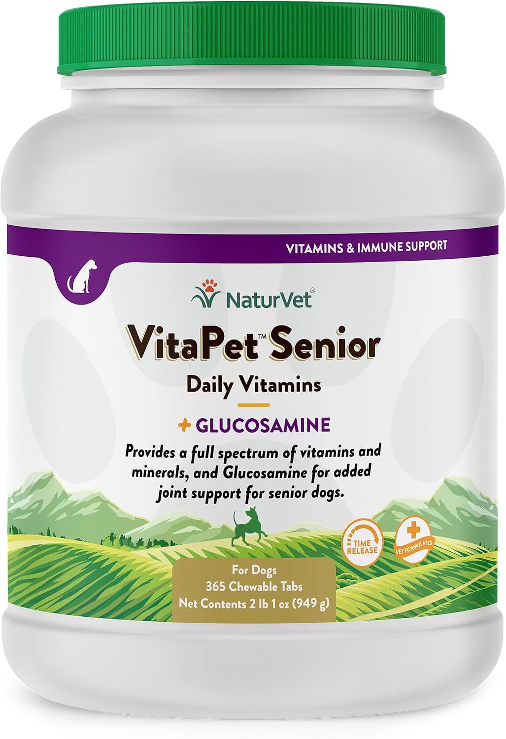 NaturVet VitaPet Senior Daily Vitamins Plus Glucosamine for Dogs - Chewable Multivitamin Supplement (180 Count)