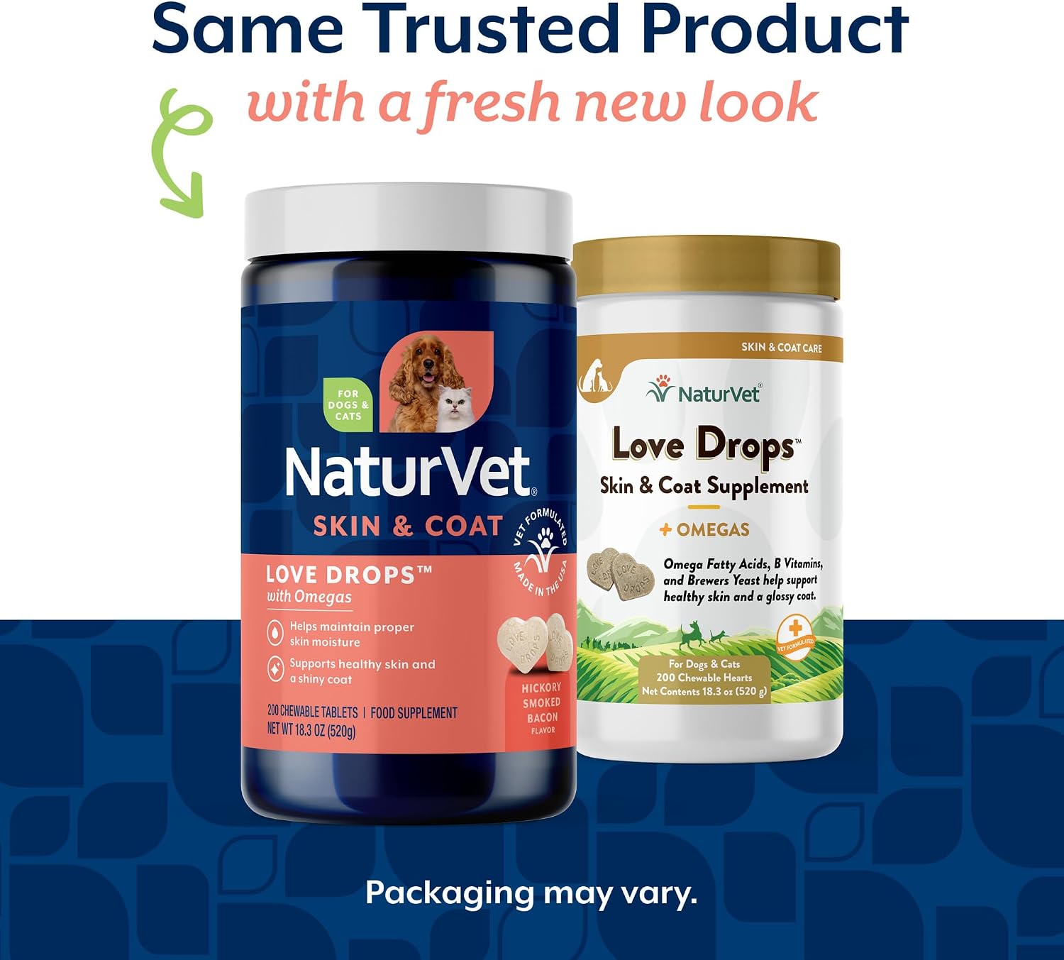 NaturVet Love Drops Plus Omegas Skin & Coat Supplement for Dogs and Cats – Peanut Butter Flavour, 200 Chewable Tablets