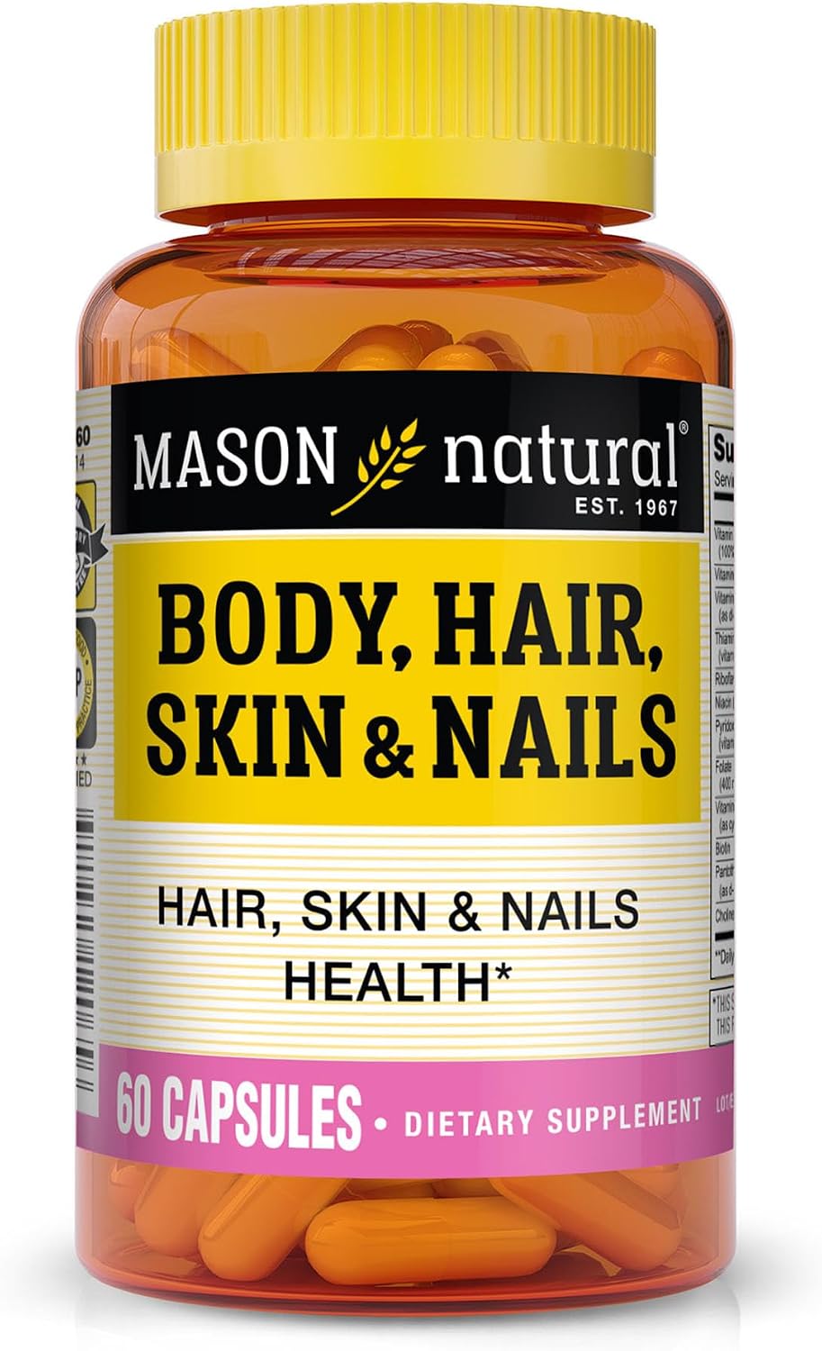 MASON NATURAL Hair, Skin & Nails Supplement - 600 mcg Biotin with Vitamins A, C, E & B-Complex, 60 Capsules