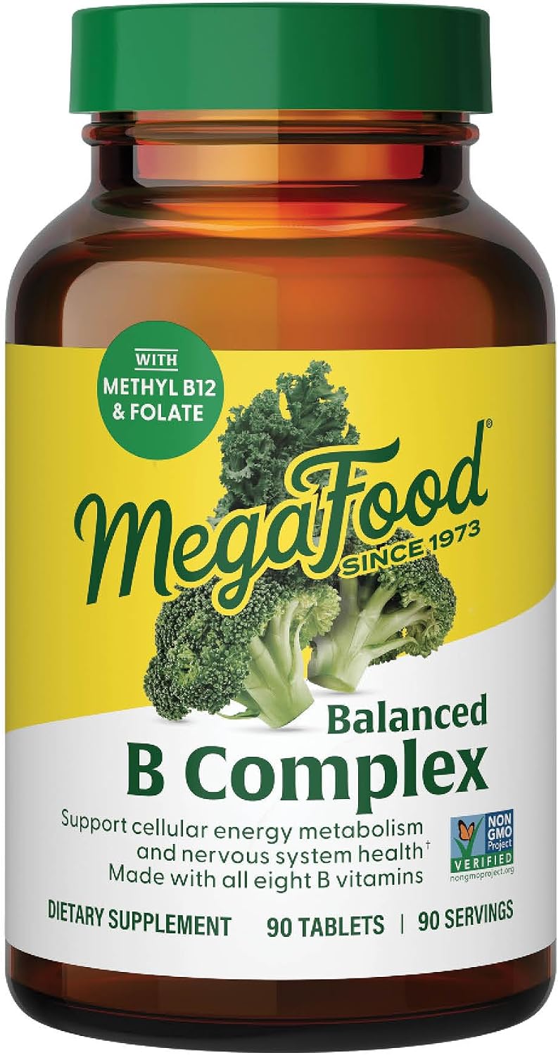 MegaFood Balanced B Complex - 8 B Vitamins for Energy & Brain Health, Vegan, Gluten Free - 60 Tablets