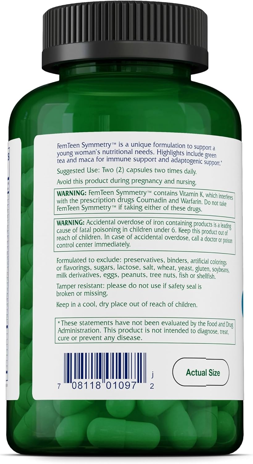 Vitanica FemTeen Symmetry, Teen Multivitamin, Vegan, 120 Capsules