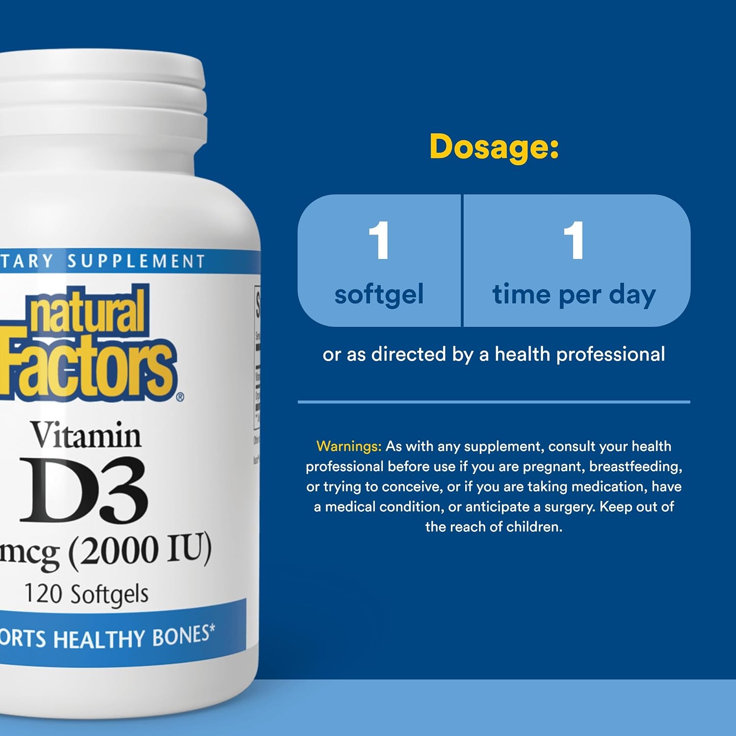 Natural Factors Vitamin D3 2000 IU (50 mcg) - 120 Softgels