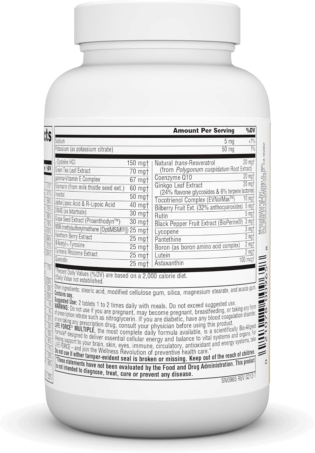 Source Naturals Life Force Multiple Iron-Free Multivitamin – High Potency Daily Supplement with Essential Nutrients, 60 Tablets