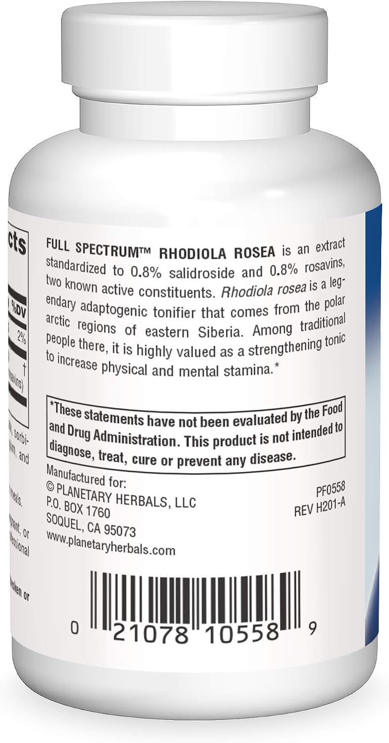 Planetary Herbals Rhodiola Rosea Extract Full Spectrum 327 mg - Adaptogen for Physical and Mental Stamina, 120 Tablets