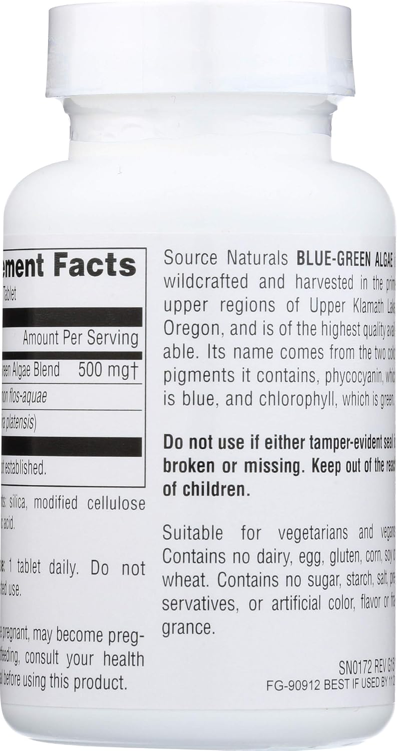 Source Naturals Blue Green Algae from Klamath Lake – 500 mg, 100 Tablets