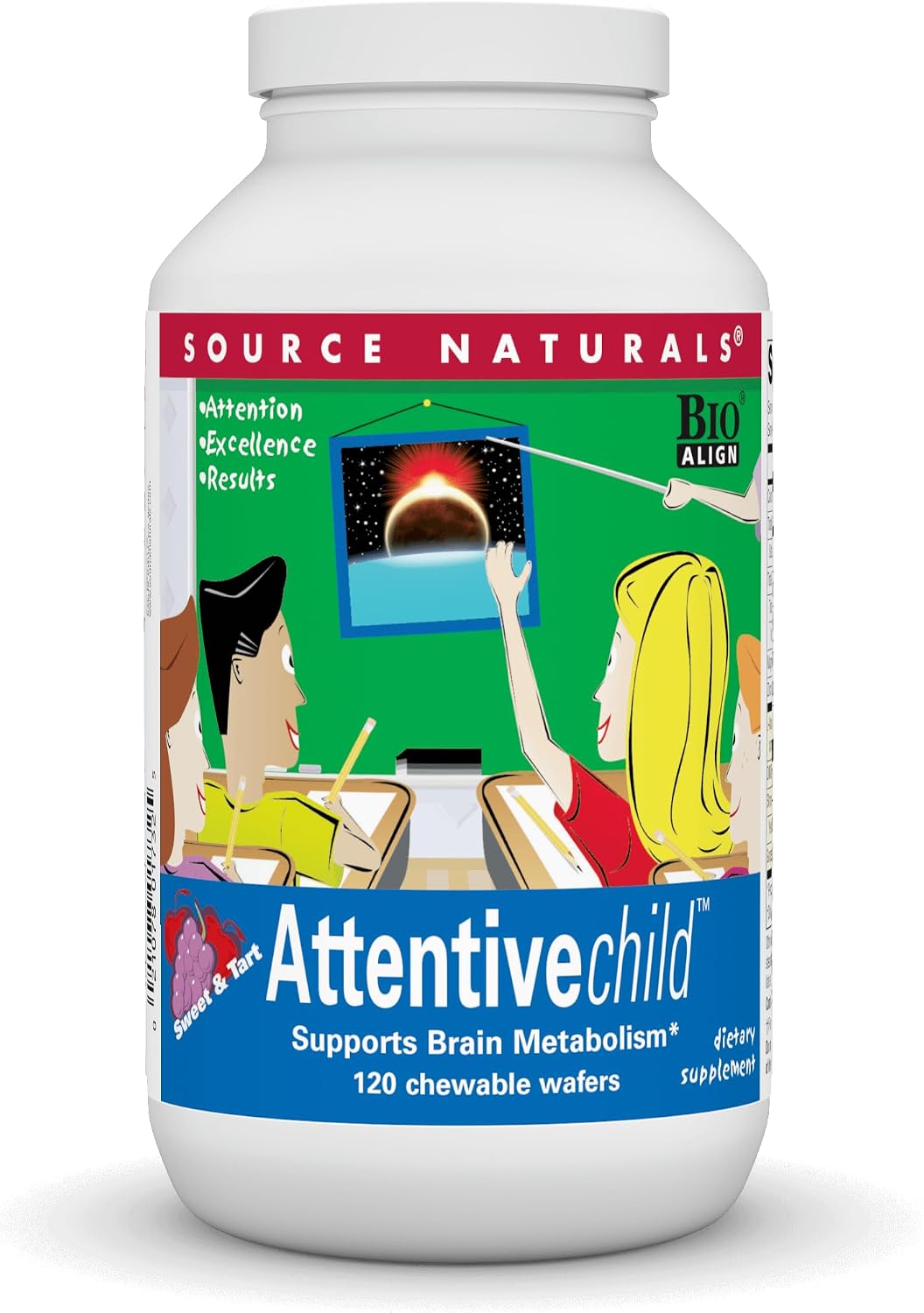 Source Naturals Attentive Child Chewable Wafers - Brain Metabolism Support - 120 Fruit-Flavoured Wafers
