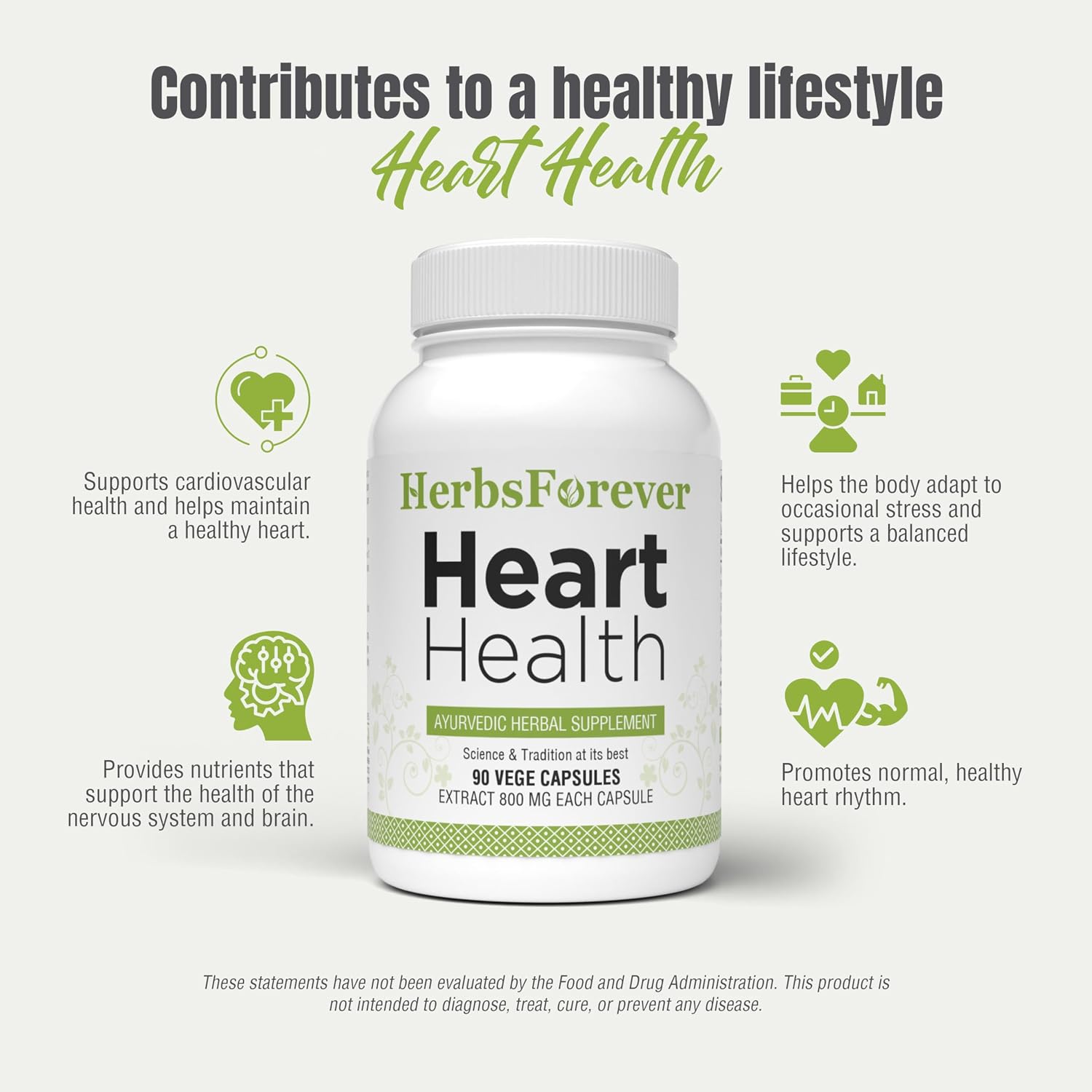 Herbsforever Heart Health – Cardiovascular Support with Ayurvedic Herbs | 90 Veg Capsules | 800 mg