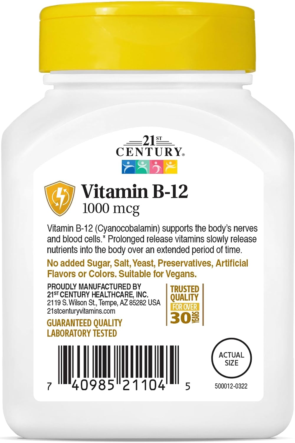 21st Century B12 1000 mcg Prolonged Release Tablets, Cyanocobalamin for Energy and Nerve Support, Gluten Free, 110 Count for Adults