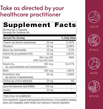 Bariatric Advantage Vitamin B50 Complex - High-Potency B-Complex for Energy and Brain Health - 180 Mini Capsules