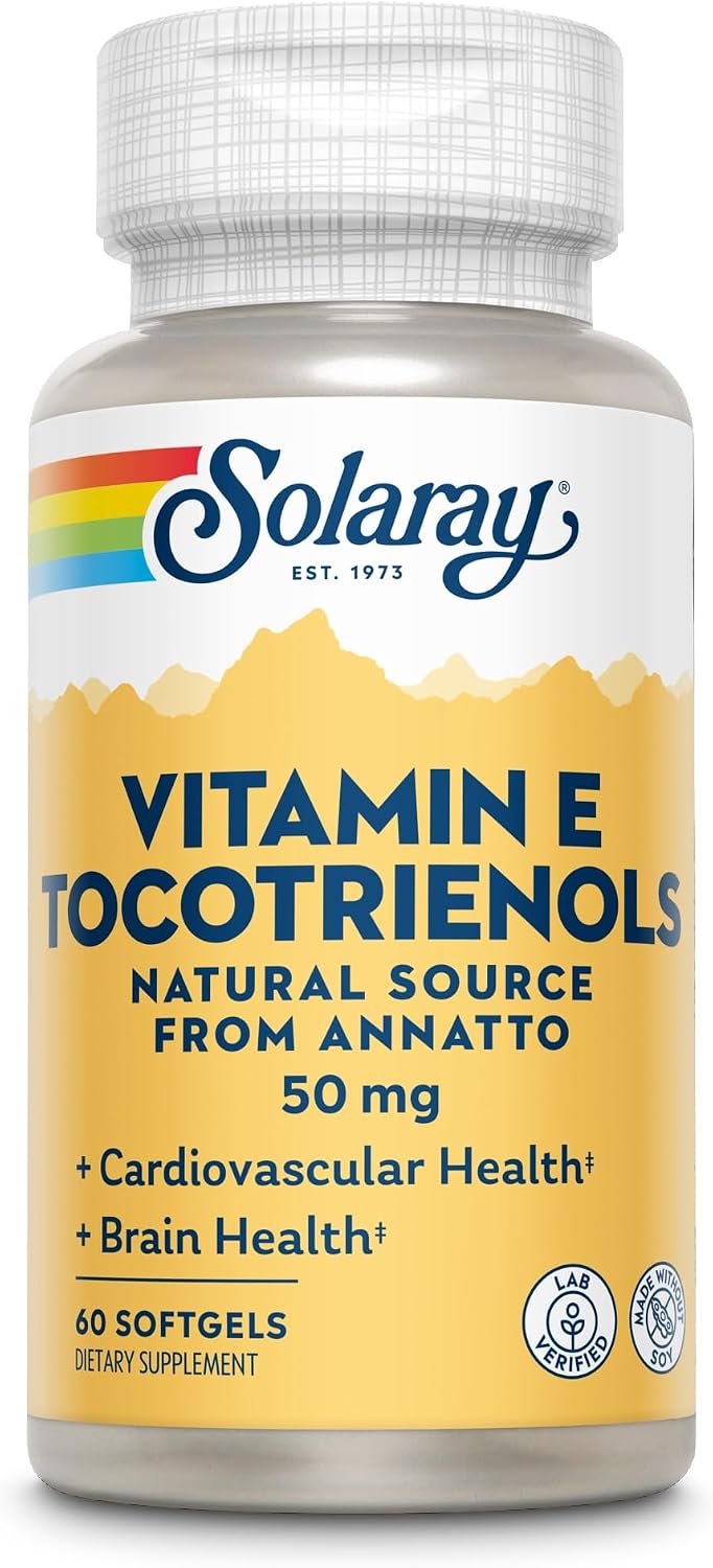 SOLARAY Vitamin E Tocotrienols 50 mg | Brain and Heart Health Support | Soy-Free | 50 Capsules
