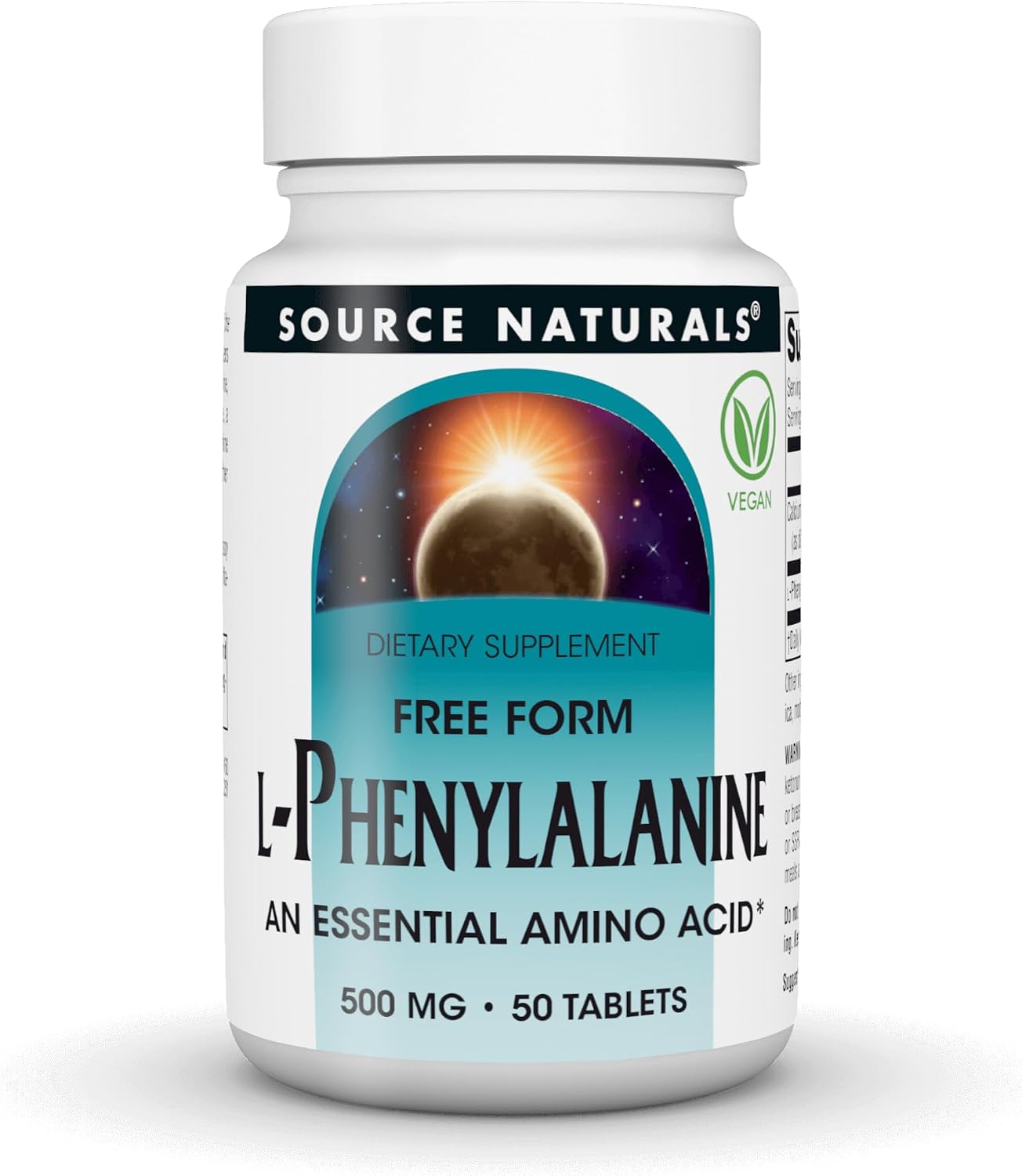 Source Naturals L-Phenylalanine, Free Form Essential Amino Acid - 500 mg - 50 Vegan Tablets