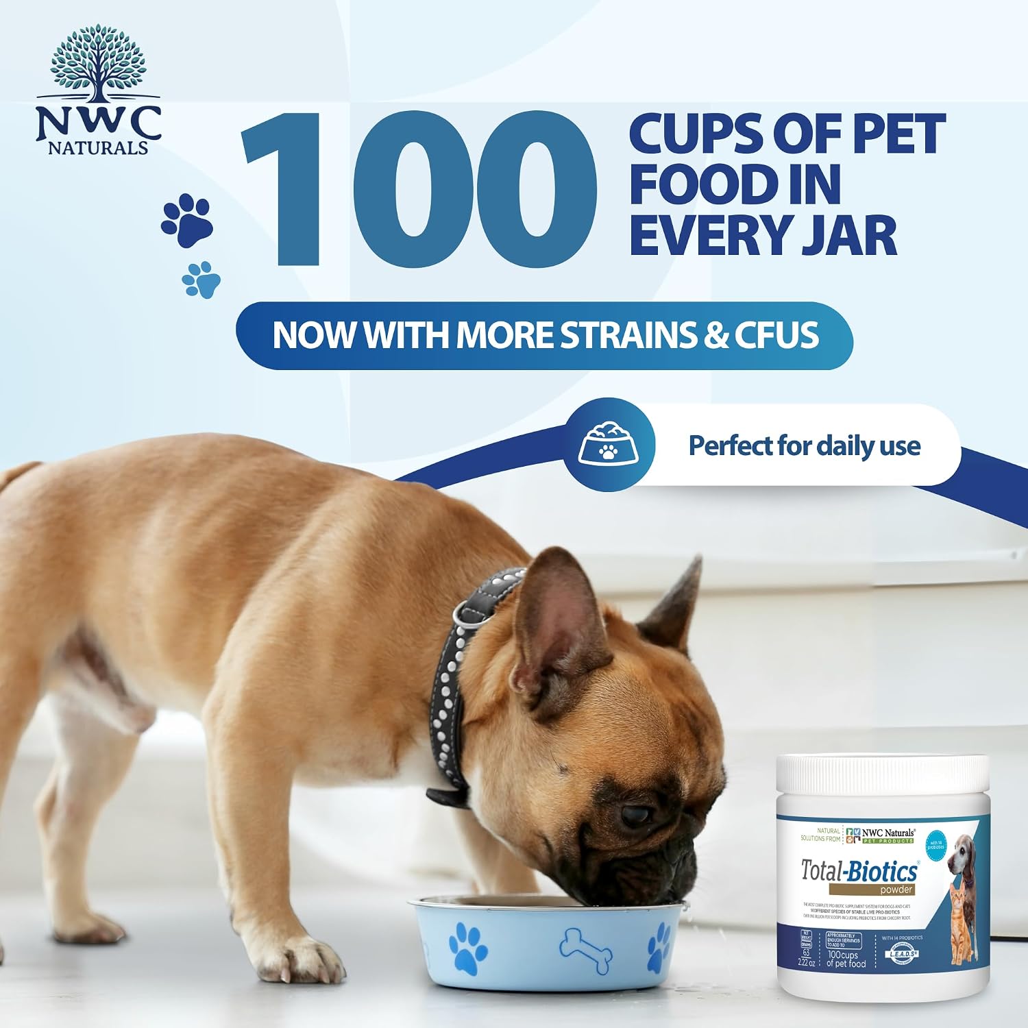 NWC Naturals Total-Biotics Probiotic for Dogs & Cats - Digestive Health Powder, Unflavoured, 100 Servings