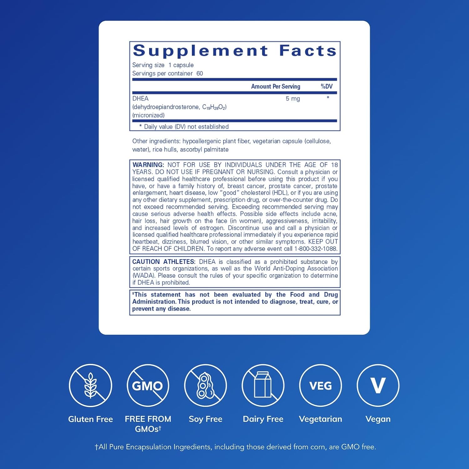 Pure Encapsulations DHEA 5 mg - Micronized DHEA for Hormonal Balance & Immune Support - 60 Capsules