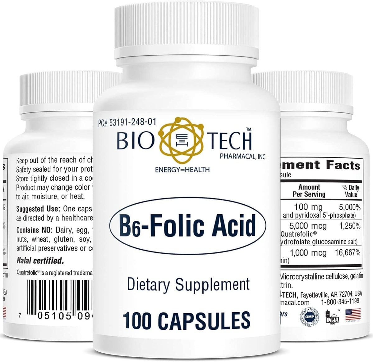 Bio-Tech Pharmacal B6-Folic Acid, 100 Capsules - görsel 1