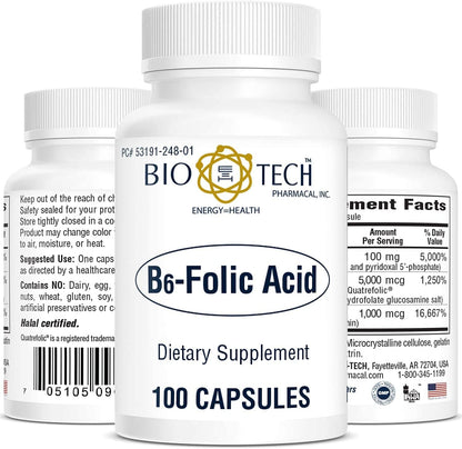 Bio-Tech Pharmacal B6-Folic Acid, 100 Capsules