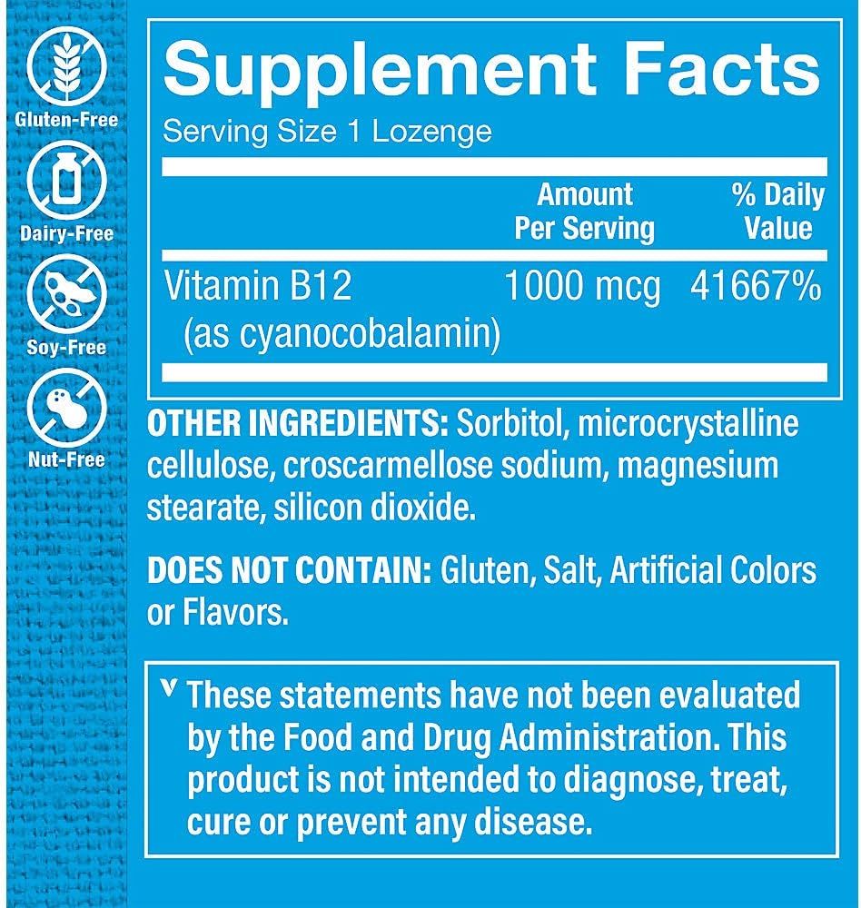 The Vitamin Shoppe Vitamin B12 1000mcg Dissolvable Lozenges – 300 Lozenges