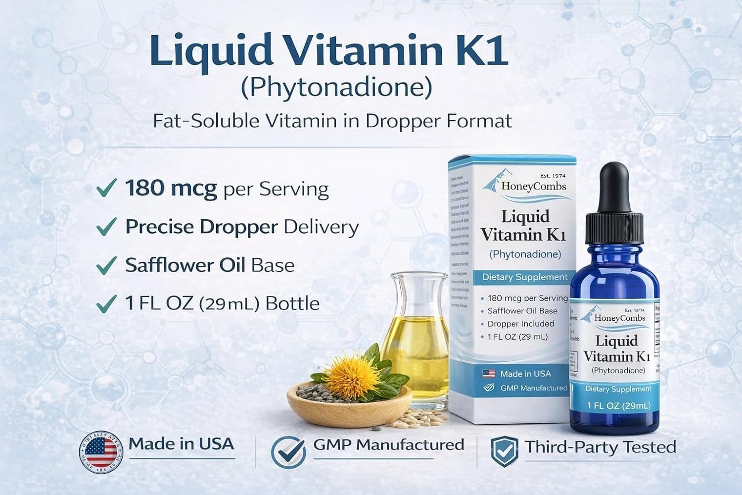 HoneyCombs Vitamin K1 Liquid Drops – Phytonadione for Newborns & Adults, 30 mL
