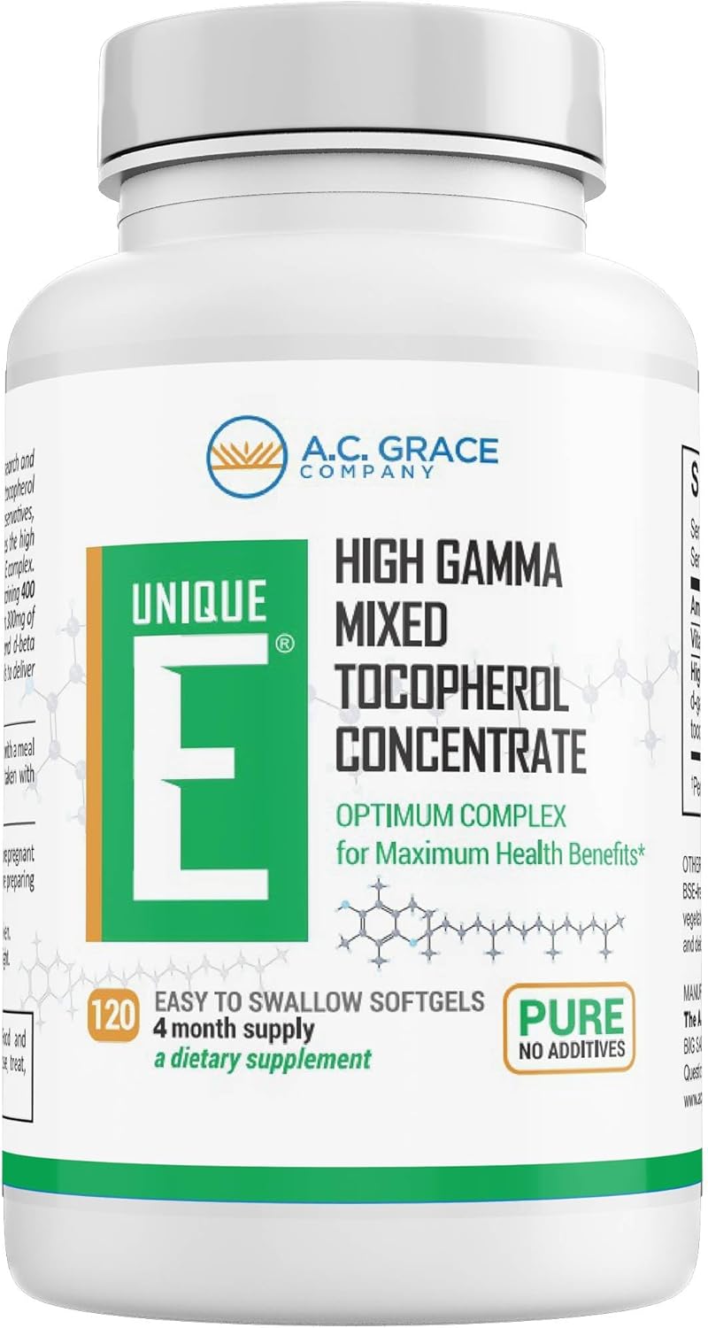 UNIQUE E Mixed Tocopherols – 120 Soft Gels, Natural Vitamin E for Brain Health & Aging Support