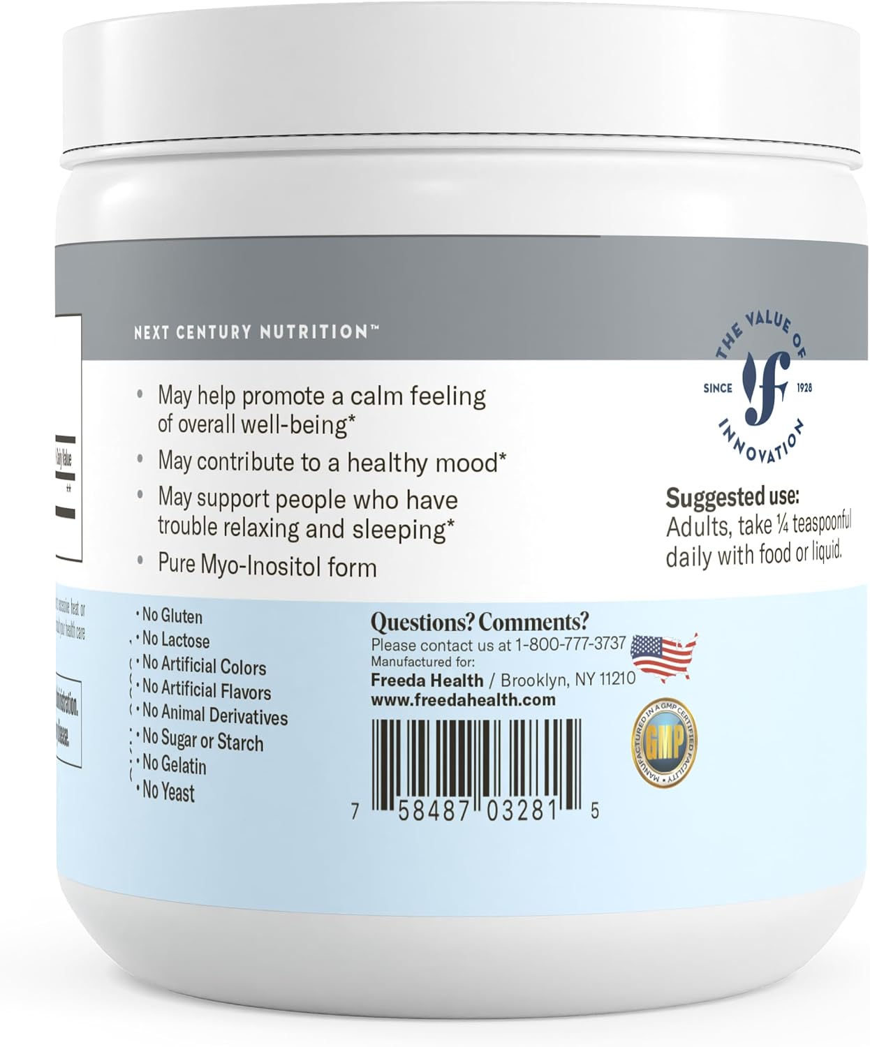 FREEDA Pure Myo-Inositol Powder – Unflavoured Single-Ingredient Inositol – 900 mg per Serving – 113 g
