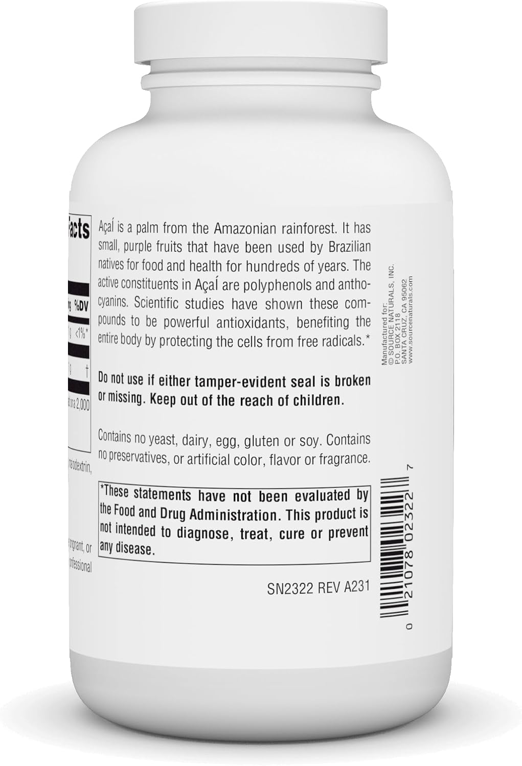 Source Naturals Acai Extract, Superantioxidant from Brazil* – 500 mg – 240 Vegetarian Capsules