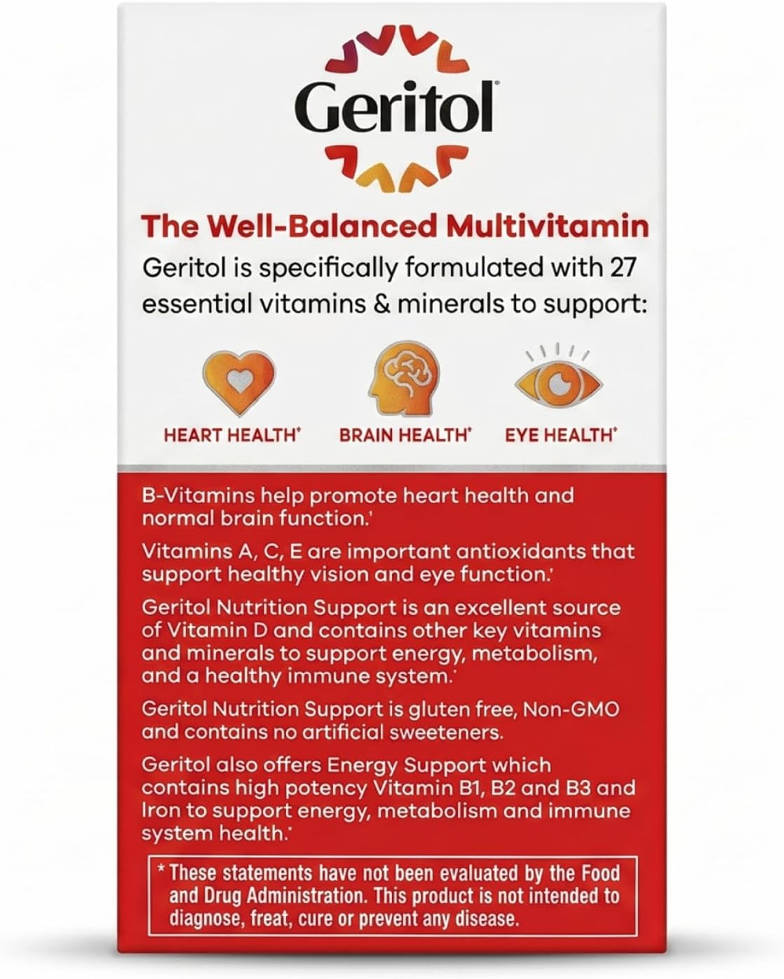 Geritol Multi-Vitamin Nutritional Support Tablets, 26 Essential Vitamins and Minerals, 100-Count Bottles (Pack of 2)