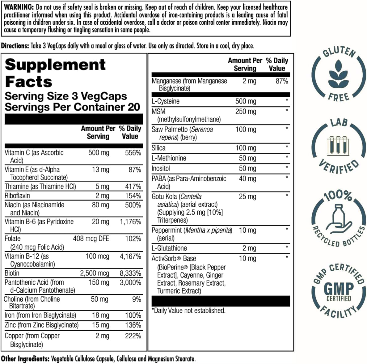 KAL Hair Force Supplement – High Potency Biotin for Hair, Skin and Nails, 60 Vegetable Capsules