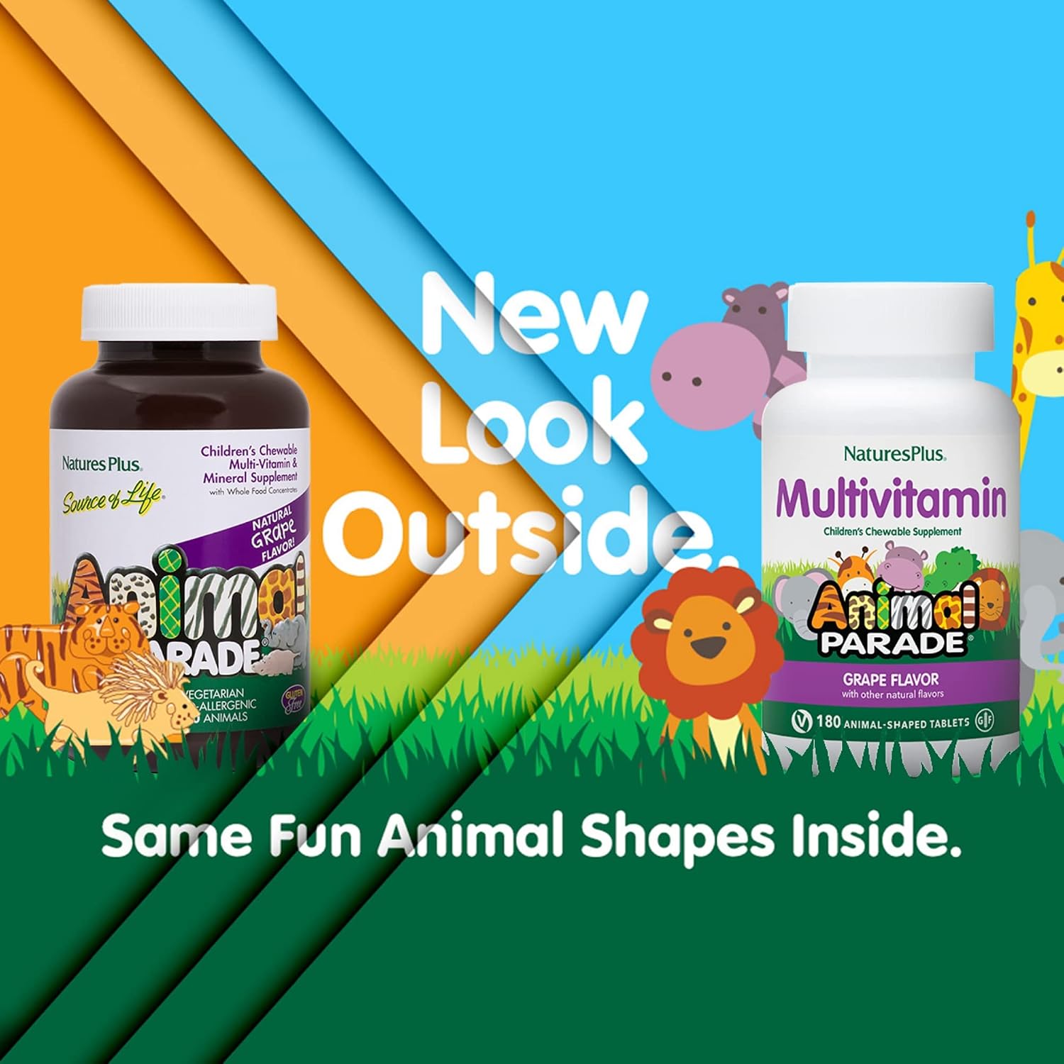 NaturesPlus Animal Parade Children's Chewable Multivitamin, Grape Flavour, 180 Animal-Shaped Tablets