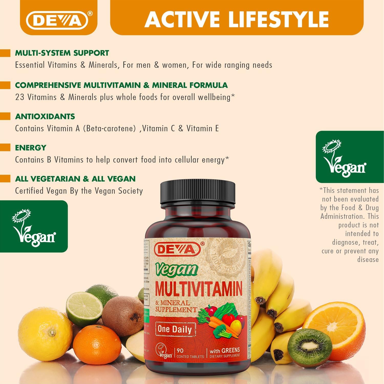 DEVA Vegan Multivitamin & Mineral Supplement with Iron – 2-Pack (180 Coated Tablets)